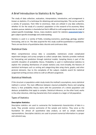 a brief introduction to statistics its types