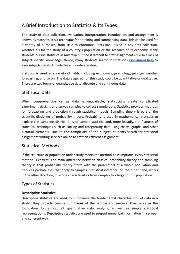 a brief introduction to statistics its types