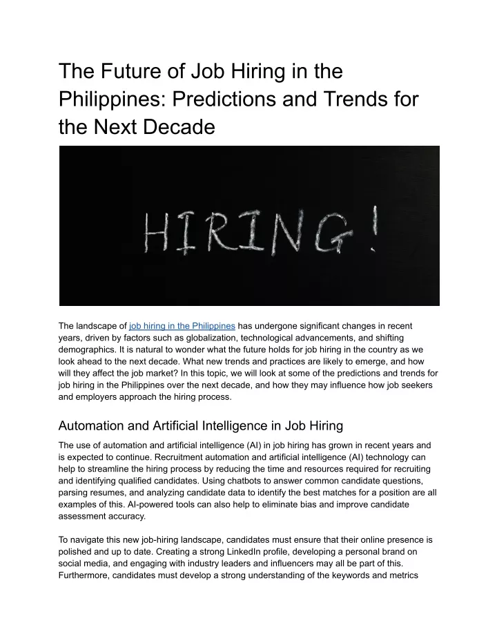 the future of job hiring in the philippines