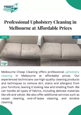 Professional Upholstery Cleaning in Melbourne at Affordable Prices