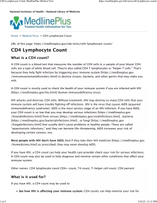 CD4 Lymphocyte Count   MedlinePlus Medical Test
