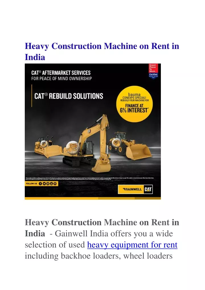 heavy construction machine on rent in india