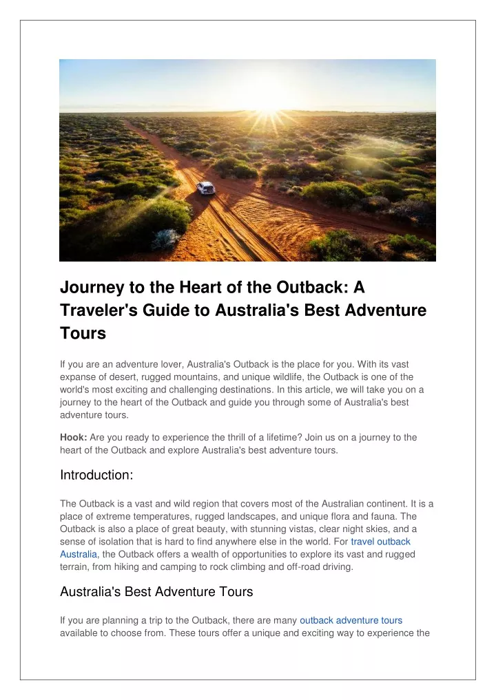 journey to the heart of the outback a traveler
