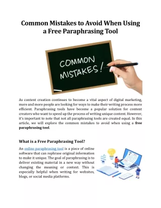 Common Mistakes to Avoid When Using a Free Paraphrasing Tool