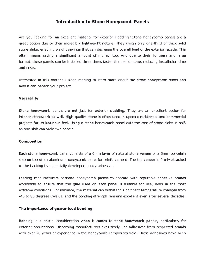 introduction to stone honeycomb panels