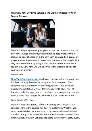 Why New York City Limo Service is the Ultimate Choice for Your Special Occasion