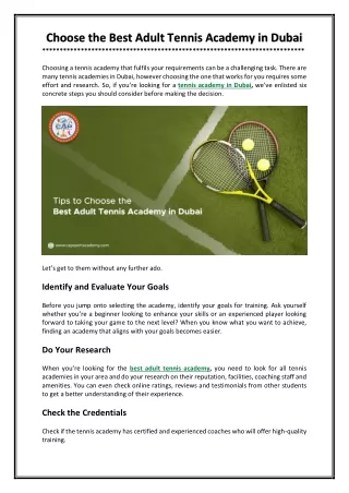 6 Tips to Choose the Best Adult Tennis Academy in Dubai