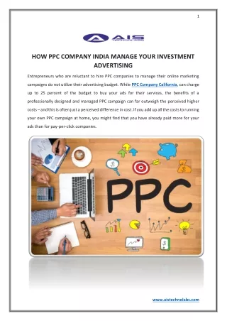 HOW PPC COMPANY INDIA MANAGE YOUR INVESTMENT ADVERTISING