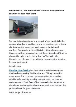 Why Hinsdale Limo Service is the Ultimate Transportation Solution for Your Next