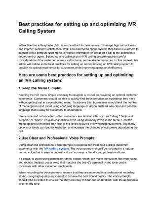 Best practices for setting up and optimizing IVR Calling System.docx