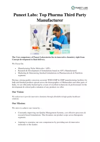 Puneet Labs: Top Pharma Third Party Manufacturer