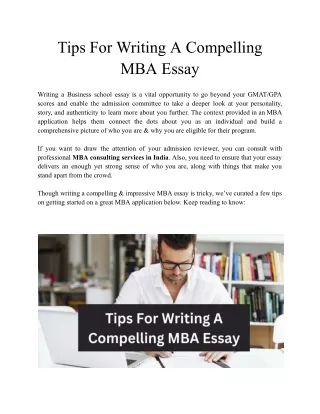 Tips For Writing A Compelling MBA Essay