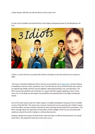 3 Idiots Sequel