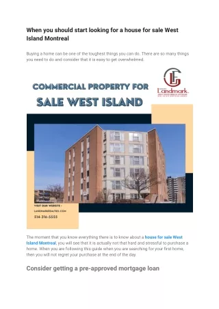 When you should start looking for a house for sale West Island Montreal