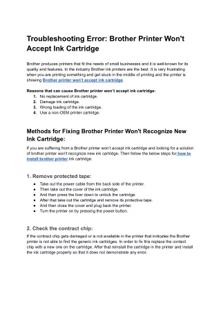 Troubleshooting Error: Brother Printer Won't Accept Ink Cartridge