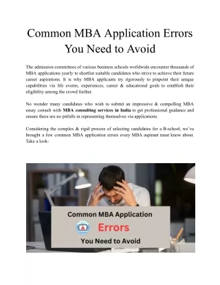 Common MBA Application Errors You Need to Avoid