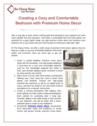 Creating a Cozy and Comfortable Bedroom with Premium Home Decor