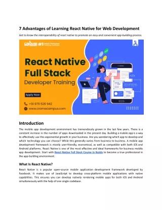 7 Advantages of Learning React Native for Web Development