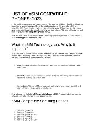 list of esim compatible phones 2023 as the world