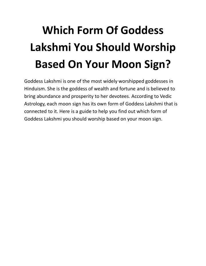 which form of goddess lakshmi you should worship based on your moon sign