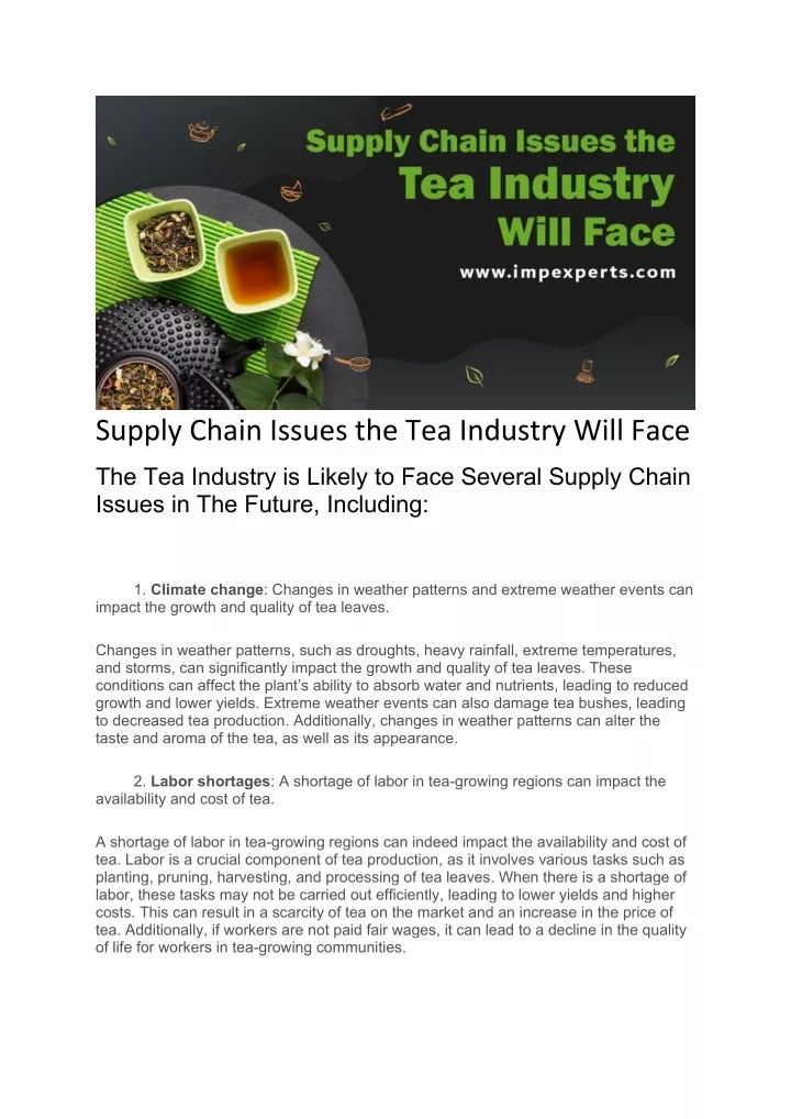 supply chain issues the tea industry will face