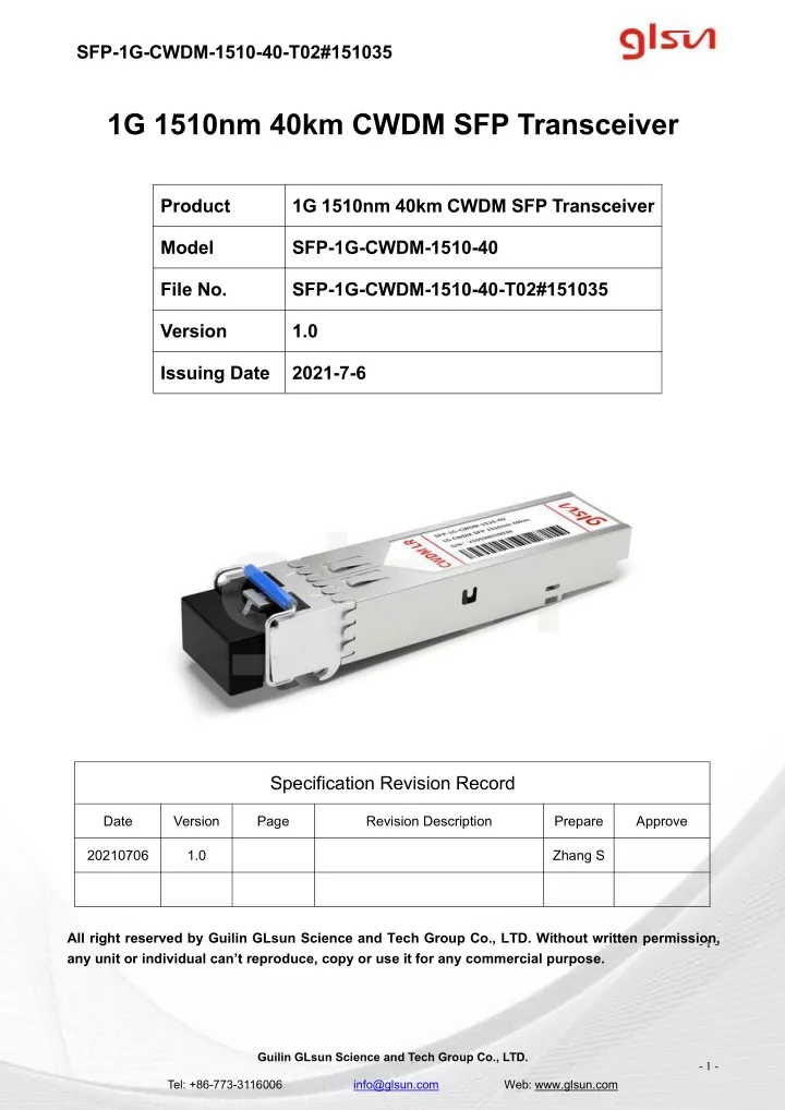 sfp 1g cwdm 1510 40 t02 151035