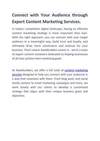 Connect with Your Audience through Expert Content Marketing Services