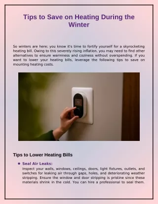 Tips to Save on Heating During the Winter