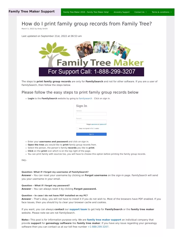 family tree maker support