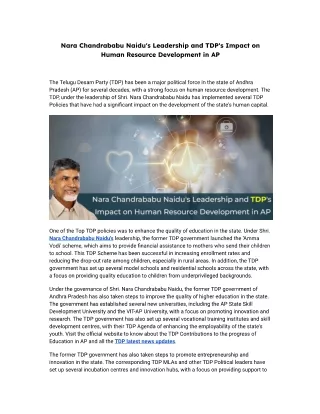 Nara Chandrababu Naidu's Leadership and TDP's Impact on Human Resource Development in AP