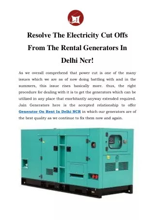 Generator On Rent In Delhi NCR Call-9810679523