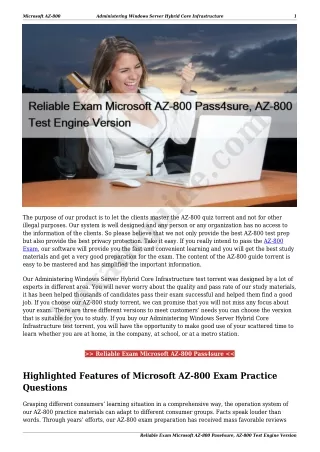 Reliable Exam Microsoft AZ-800 Pass4sure, AZ-800 Test Engine Version