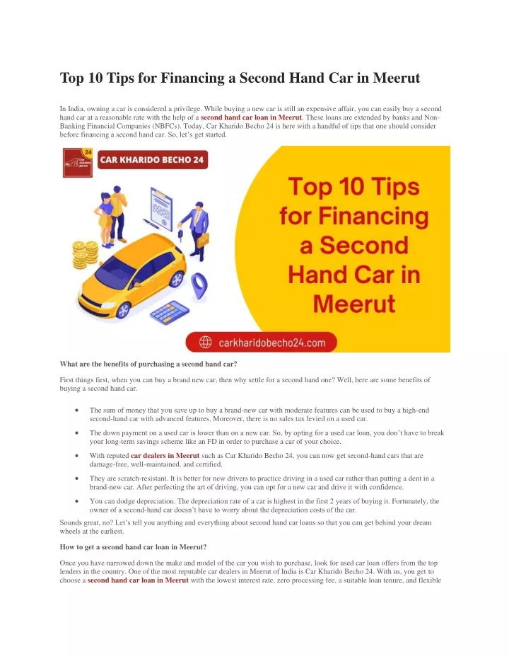 top 10 tips for financing a second hand