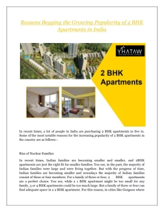 Reasons Begging the Growing Popularity of 2 BHK Apartments in India