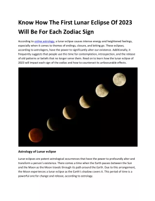 Know How The First Lunar Eclipse Of 2023 Will Be For Each Zodiac Sign