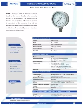 High Safety Pressure Gauge - Solid Front With Blow-out Back