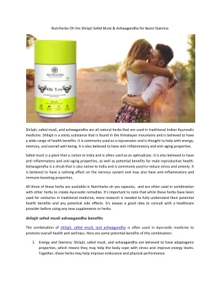 Nutriherbs Oh Yes Shilajit Safed Mulsi & Ashwagandha for Boost Stamina