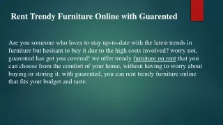 Rent Trendy Furniture Online with Guarented