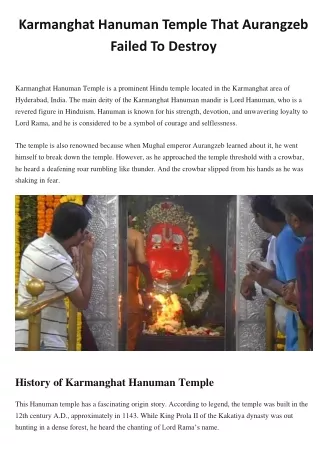Karmanghat Hanuman Temple That Aurangzeb Failed To Destroy