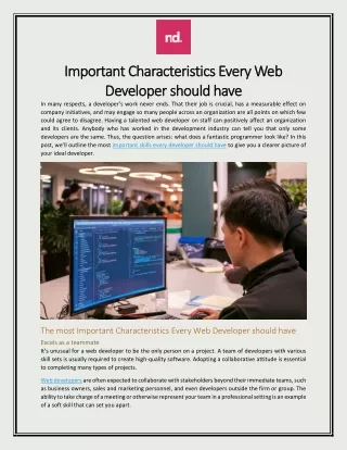 Important Characteristics Every Web Developer should have