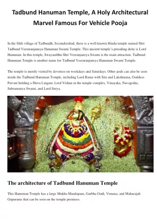 Tadbund Hanuman Temple, A Holy Architectural Marvel Famous For Vehicle Pooja