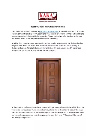 Best PVC Door Manufacturer in India