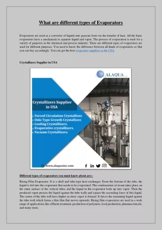 what are different types of evaporators