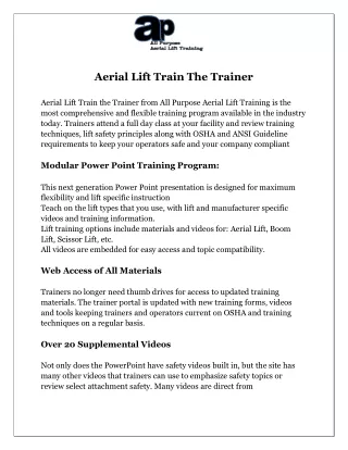 Aerial Lift Train The Trainer