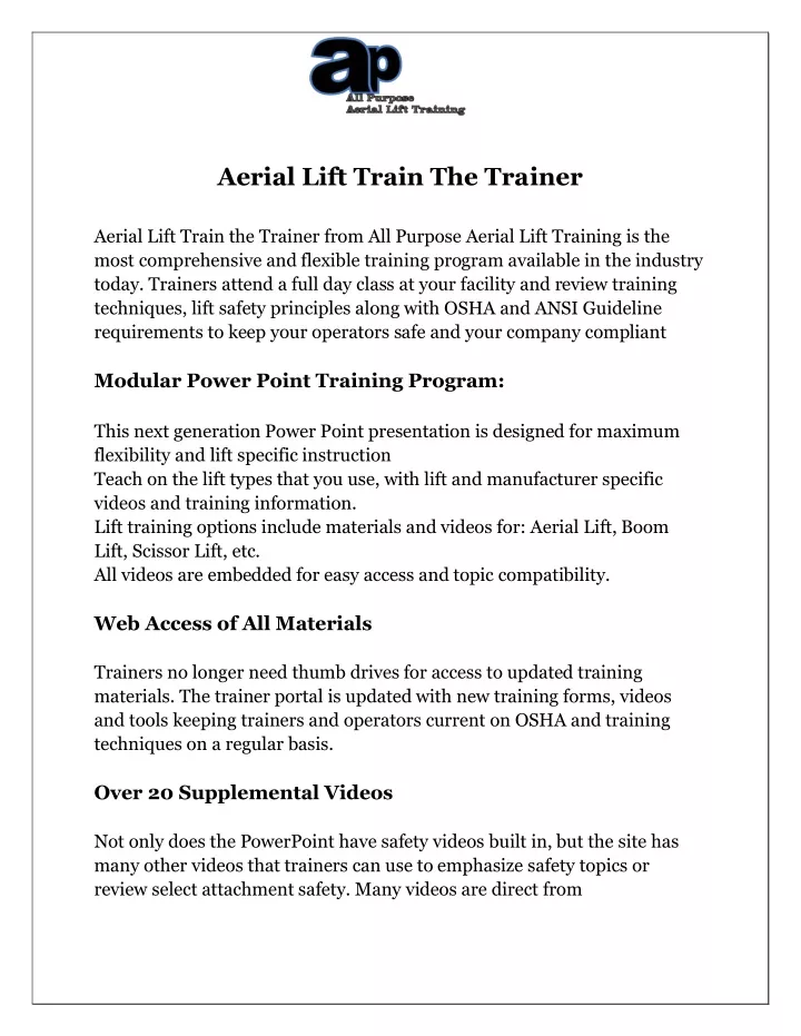 aerial lift train the trainer