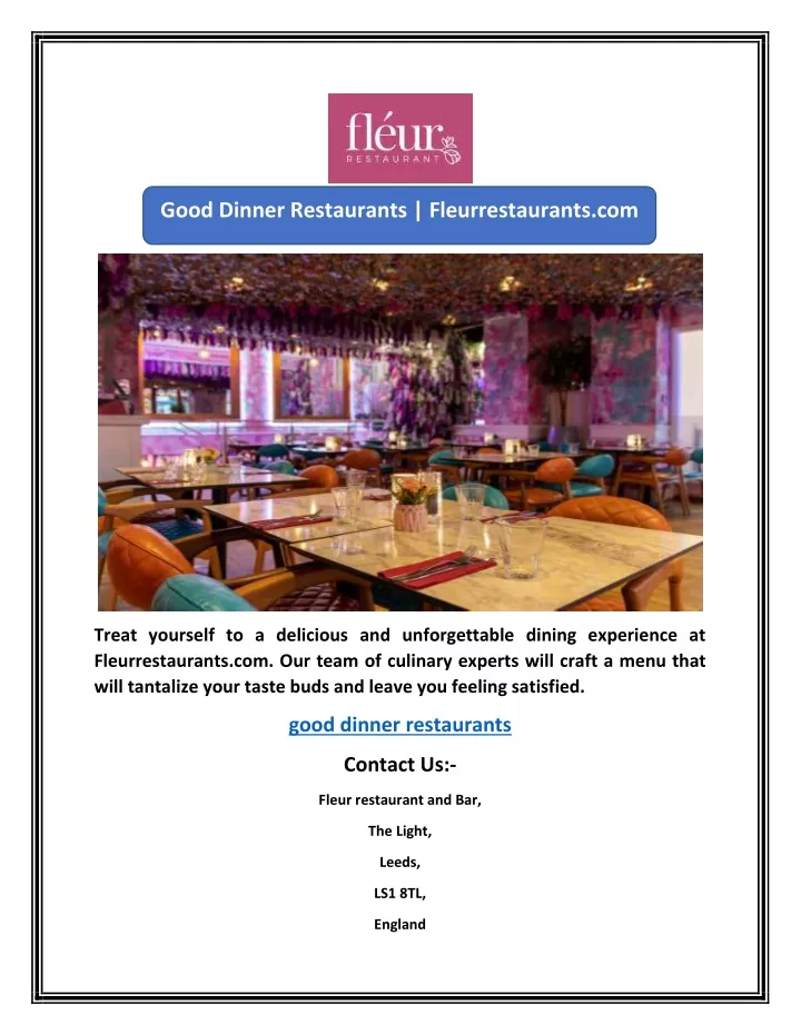 good dinner restaurants fleurrestaurants com