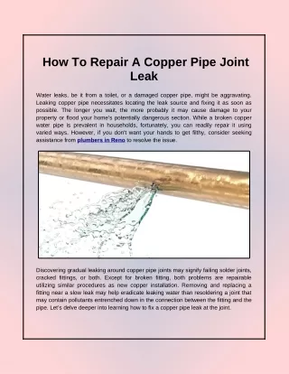 how to repair a copper pipe joint leak
