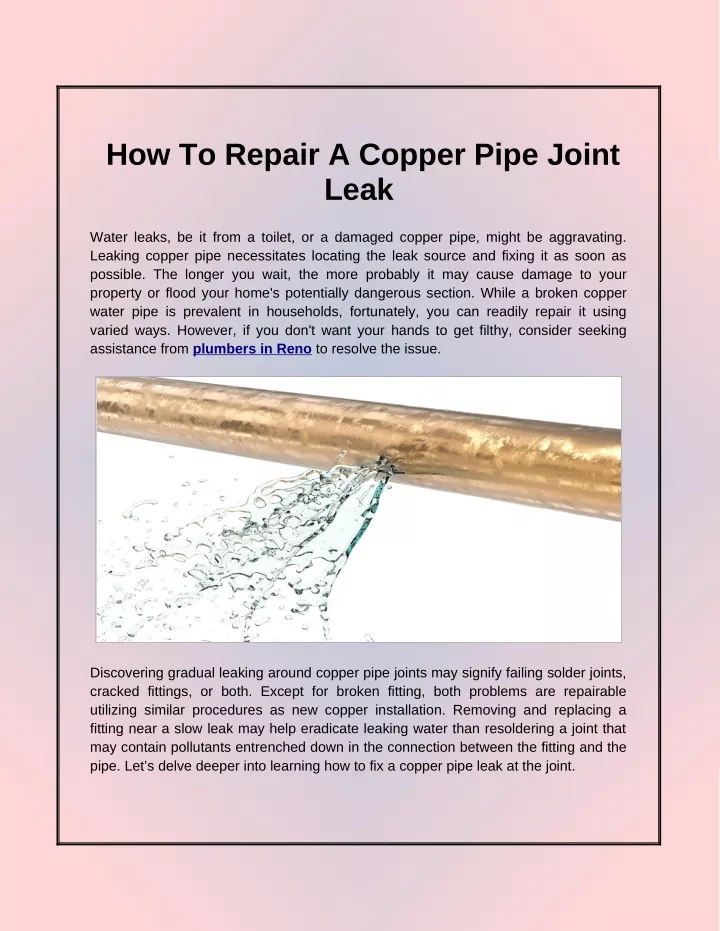 how to repair a copper pipe joint leak