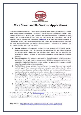 mica sheet and its various applications