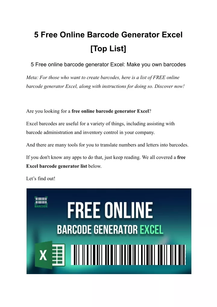 5 free online barcode generator excel